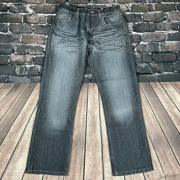 Vintage Old Skool Jeans Mens 34x32 Gray Wide Leg Baggy Hip Hop Skater Y2K Pants - Picture 14 of 16